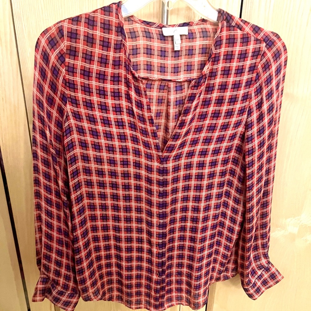 Joie silk Plaid V-Neck button down